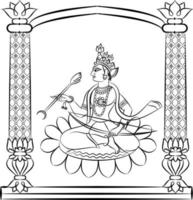 Lord Rama, the Hindu god. with a bow and arrow, and Sevikas or lady servants vector