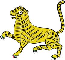 Tiger drew in Ganjfa style. Ganjifa is a traditional game of cards that has over a period of time, evolved into an art form. folk art from Maharashtra, India textile printing, logo, wallpaper vector