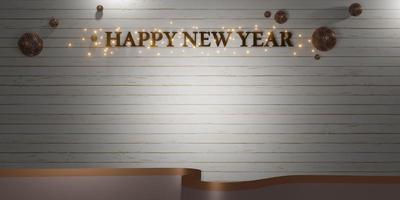 año nuevo y navidad fondo piso de madera telón de fondo cinta y bola brillo decoración lujo foto