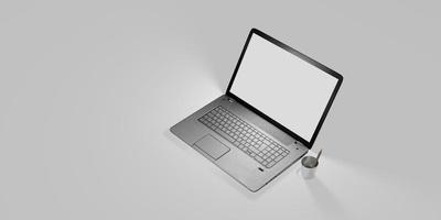 laptop computer with white screen and keyboard 3D illustration photo