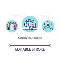 Corporate strategies concept icon. Company core values idea thin line illustration. Teamwork and employee interaction. Team bonding. Vector isolated outline RGB color drawing. Editable stroke