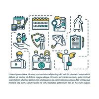 Life insurance concept icon with text. Retirement plan. General policy contract. Children support. PPT page vector template. Brochure, magazine, booklet design element with linear illustrations