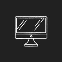 Desktop computer monitor chalk white icon on black background. Regular personal computer. Display, screen. Electronic gadget. Digital device. Technology. Isolated vector chalkboard illustration