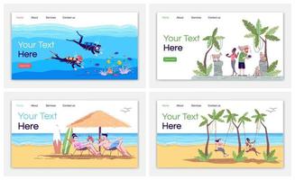 Indonesia tourism landing page vector template. Diving. Monkey forest. Bali beach. Swing resort. Website interface idea with flat illustrations. Homepage layout. Web banner, webpage cartoon concept