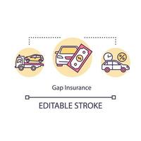 Gap insurance concept icon. Claim money support for car fix. Financial aid in time. Refund for vehicle idea thin line illustration. Vector isolated outline RGB color drawing. Editable stroke