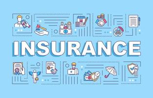 Insurance word concepts banner. General assurance. Risk management. Premium plan. Infographics with linear icons on blue background. Isolated typography. Vector outline RGB color illustration