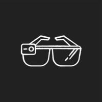 Gafas inteligentes icono de tiza blanca sobre fondo negro. lentes inteligentes. dispositivo óptico de computadora portátil. tecnología de realidad aumentada. vigilancia. dispositivo móvil. ilustración de pizarra de vector aislado