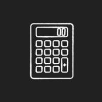 Pocket calculator chalk white icon on black background. Mathematical calculation. Quick counting. Small electronic gadget. Accounting. Finance. Mobile device. Isolated vector chalkboard illustration