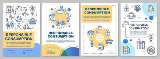 Plantilla de folleto de consumo responsable. ecología y reciclaje. folleto, folleto, impresión de folletos, diseño de portada con iconos lineales. diseños vectoriales para revistas, informes anuales, carteles publicitarios vector