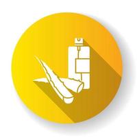 Aloe vera emergency spray yellow flat design long shadow glyph icon. Cosmetic product in aerosol. Natural essence. Plant based serum. Skincare and haircare. Silhouette RGB color illustration