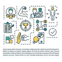 icono de concepto de establecimiento de objetivos con texto. logros personales, logros. Autodesarrollo. plantilla de vector de página ppt. folleto, revista, elemento de diseño de folleto con ilustraciones lineales