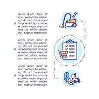 icono de concepto de tareas domésticas con texto. tareas de limpieza, lista de compras. planificación diaria. plantilla de vector de página ppt. folleto, revista, elemento de diseño de folleto con ilustraciones lineales