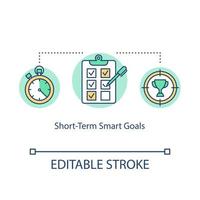 Short term smart goals concept icon. Daily accomplishments idea thin line illustration. Tasks planning, to do list. Objectives achieving. Vector isolated outline RGB color drawing. Editable stroke