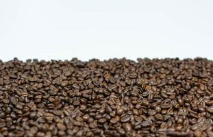 Granos de café esparcidos sobre un fondo blanco foto horizontal