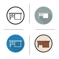 Writing desk icon. Flat design, linear and color styles. Isolated vector illustrations