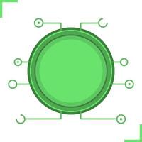 Digital microchip frame. Green color futuristic chip set icon. Sci-fi user interface. Cyber technology background. Computer circuit board. Science fiction gui concept. Isolated vector illustration