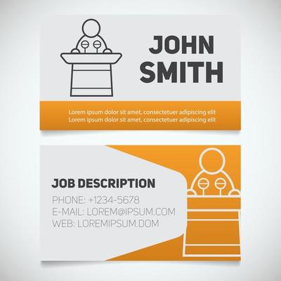 Business card print template with conference speaker logo. Easy edit. Manager. Orator. Politician. Stationery design concept. Vector illustration