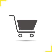 Shopping cart icon. Drop shadow supermarket silhouette symbol. Negative space. Vector isolated illustration