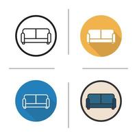 Sofa icon. Flat design, linear and color styles. Upholstered blue couch. Isolated vector illustrations