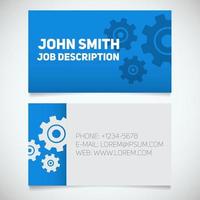 Business card print template with gears logo. Easy edit. Manager. Mechanician. Watchmaker. Machinist. Cogwheels. Stationery design concept. Vector illustration