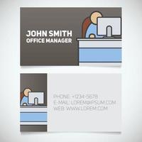 Business card print template with office manager logo. Easy edit. Manager. Programmer. System administrator. Stationery design concept. Vector illustration