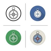 Compass icon. Flat design, linear and color styles. Isolated vector illustrations