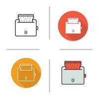 Toaster icon. Flat design, linear and color styles. Toasted bread. Isolated vector illustrations