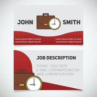 Business card print template with briefcase with clock logo. Work management. Businessman. Manager. Worktime symbol. Stationery design concept. Vector illustration