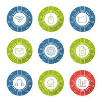 Cyber technology flat design long shadow icons set. Cloud computing. Wifi, access, digital storage, email security, worldwide network, web document, digital music, smart house. Vector symbols