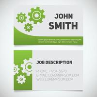 Business card print template with gears logo. Easy edit. Manager. Mechanic. Machinist. Cogwheels. Stationery design concept. Vector illustration