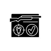 Resident hunting license black glyph icon. Hunt permit, endorsement. Qualified hunter. Official document. Trapping and crossbow. Silhouette symbol on white space. Vector isolated illustration