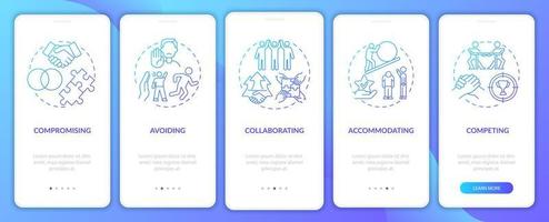 Conflict resolution blue gradient onboarding mobile app page screen. Work relations walkthrough 5 steps graphic instructions with concepts. UI, UX, GUI vector template with linear color illustrations