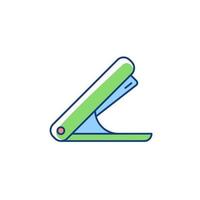 Stapler RGB color icon. Mechanical tool for joining document pages together. School accessory. Office stapling device. Fastening paper sheets. Isolated vector illustration. Simple filled line drawing