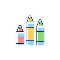 Crayons RGB color icon. Art classroom. Use for drawing and coloring. Paraffin wax and color pigment. Teaching supplies for elementary school. Isolated vector illustration. Simple filled line drawing