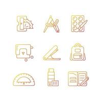 Back to school shopping gradient linear vector icons set. Pencil sharpener. Drafting supplies. Art tools. Hole-punch. Thin line contour symbols bundle. Isolated outline illustrations collection