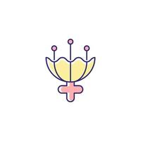 Gender symbol for female RGB color icon. Triple moon sign. Flower symbolism. Representing purity and virginity. Femininity attribute. Isolated vector illustration. Simple filled line drawing