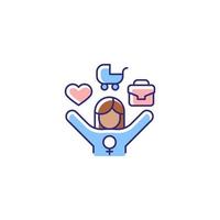 Work-life balance for female employee RGB color icon. Full-time working mom. Balancing job and family life. Double standard. Executive women. Isolated vector illustration. Simple filled line drawing