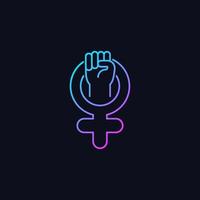 Female symbol gradient vector icon for dark theme. Pride in sisterhood. Clenched fist in venus sign. Self respect. Thin line color symbol. Modern style pictogram. Vector isolated outline drawing