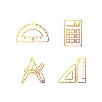 Architecture student tools gradient linear vector icons set. Drafting supplies. Calculator. Compass tool. Geometry class. Thin line contour symbols bundle. Isolated outline illustrations collection