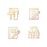 School stationery gradient linear vector icons set. Pins and paper clips. Tablet computer. Graph composition book. Thin line contour symbols bundle. Isolated outline illustrations collection