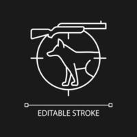 Small game hunting white linear icon for dark theme. Pursue and kill smaller side animals. Thin line customizable illustration. Isolated vector contour symbol for night mode. Editable stroke