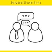 Job interview linear icon. Speakers thin line illustration. Business talk contour symbol. Vector isolated outline drawing