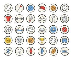 Conjunto de iconos de colores de estilo de vida saludable. Equipo de juegos deportivos, sueño, género, dieta, símbolos de fitness. ilustraciones vectoriales aisladas vector