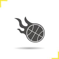 Burning basketball ball icon. Drop shadow silhouette symbol. Negative space. Vector isolated illustration