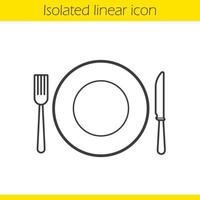 Eatery linear icon. Tableware set thin line illustration. Cafe and restaurant contour symbol. Vector isolated outline drawing