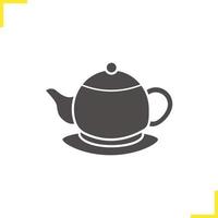 Teapot on plate icon. Drop shadow silhouette symbol. Tea pot. Negative space. Vector isolated illustration