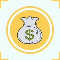 Money bag color icon. Vector isolated illustration