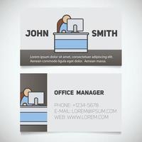Business card print template with office manager logo. Easy edit. Manager. Secretary. Reception. Stationery design concept. Vector illustration