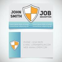 Business card print template with protection shield logo. Easy edit. Manager. Programmer. Security guard. Cyber security. Stationery design concept. Vector illustration