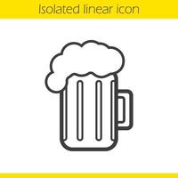 Beer mug linear icon. Lager glass thin line illustration. Foamy beer pint contour symbol. Vector isolated outline drawing